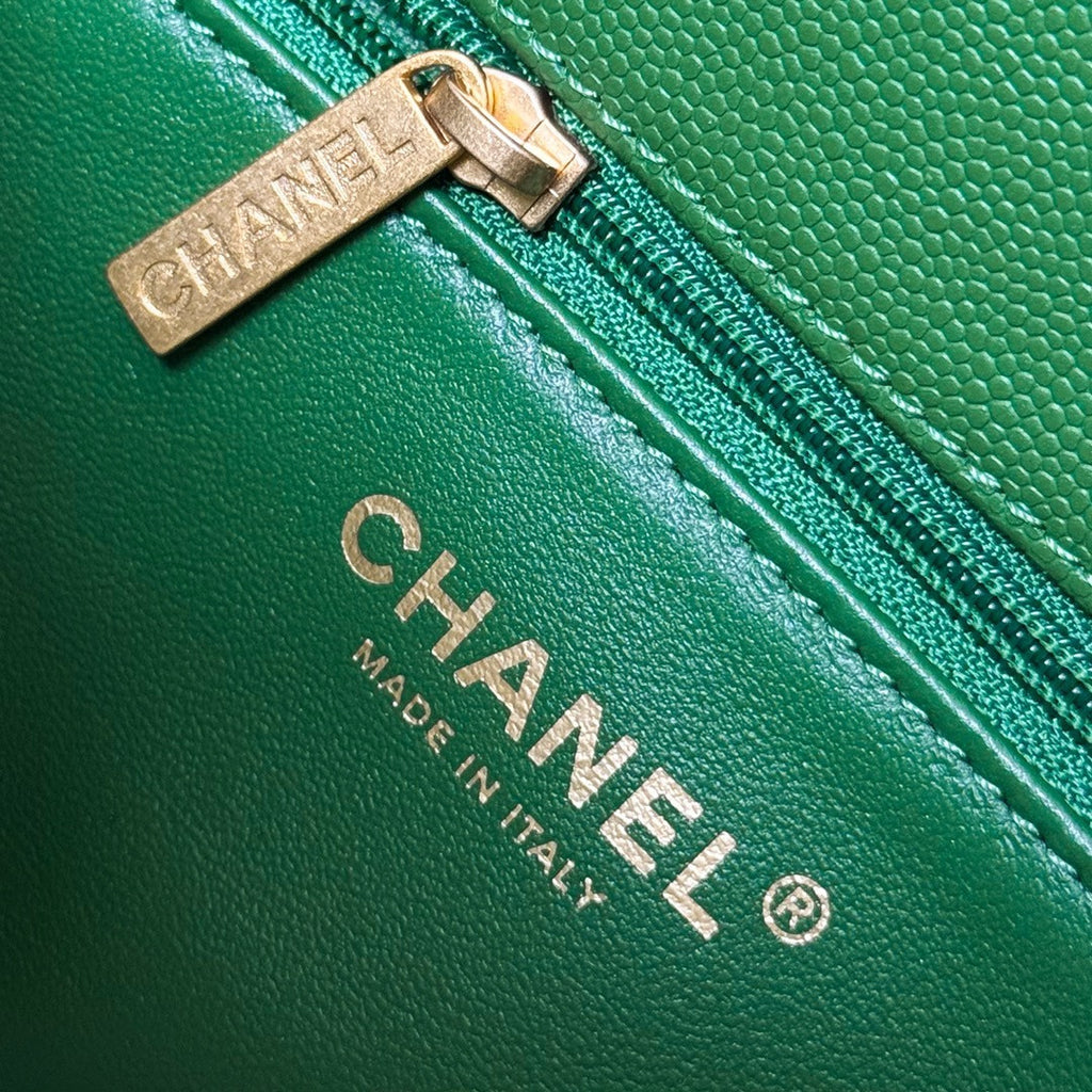 Chanel Medium Co Co Lizard Top Handle Green Flap Bag