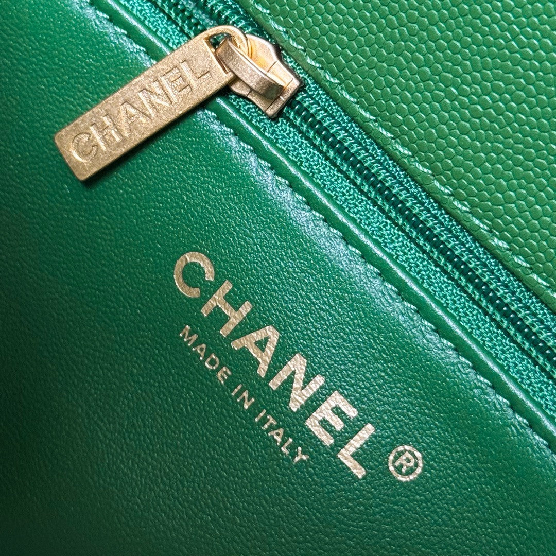 Chanel Medium Co Co Lizard Top Handle Green Flap Bag