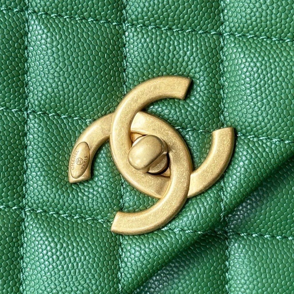 Chanel Medium Co Co Lizard Top Handle Green Flap Bag