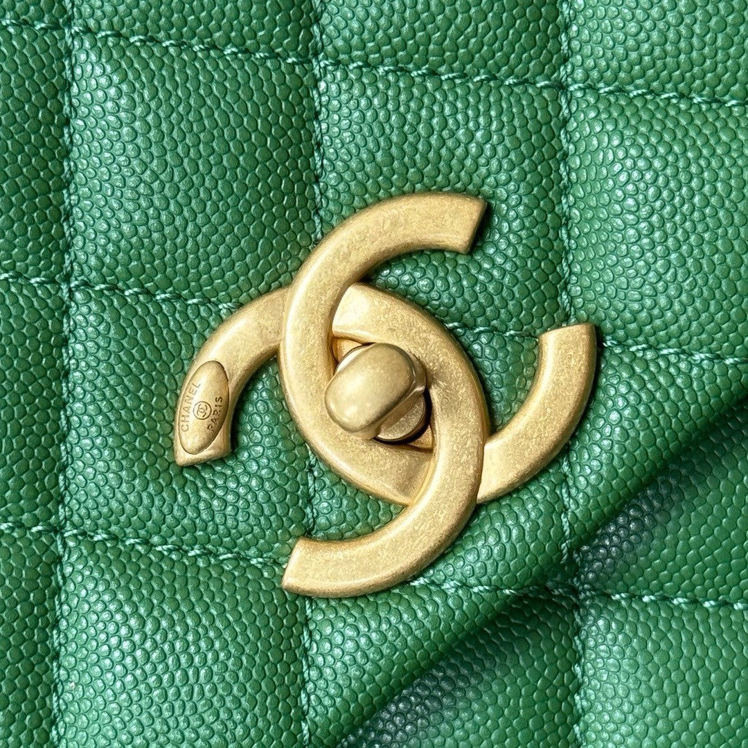 Chanel Medium Co Co Lizard Top Handle Green Flap Bag