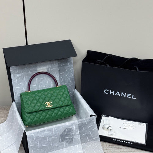 Chanel Medium Co Co Lizard Top Handle Green Flap Bag
