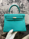 Hermès  Malachite Kelly Lace 25  Togo Palladium Hardware