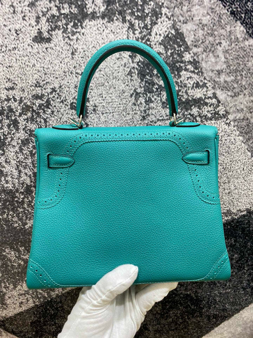 Hermès  Malachite Kelly Lace 25  Togo Palladium Hardware