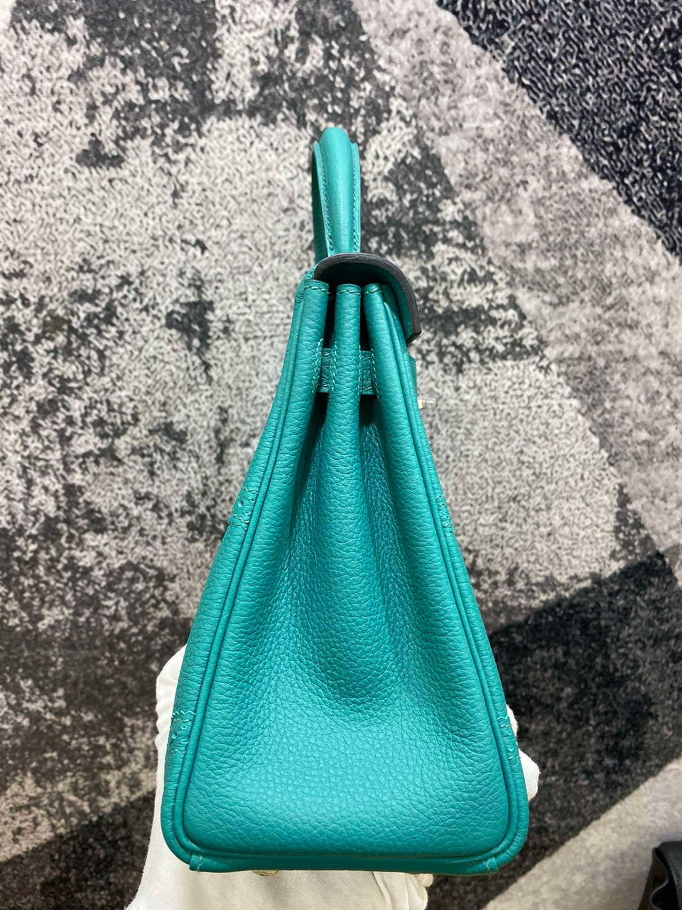 Hermès  Malachite Kelly Lace 25  Togo Palladium Hardware