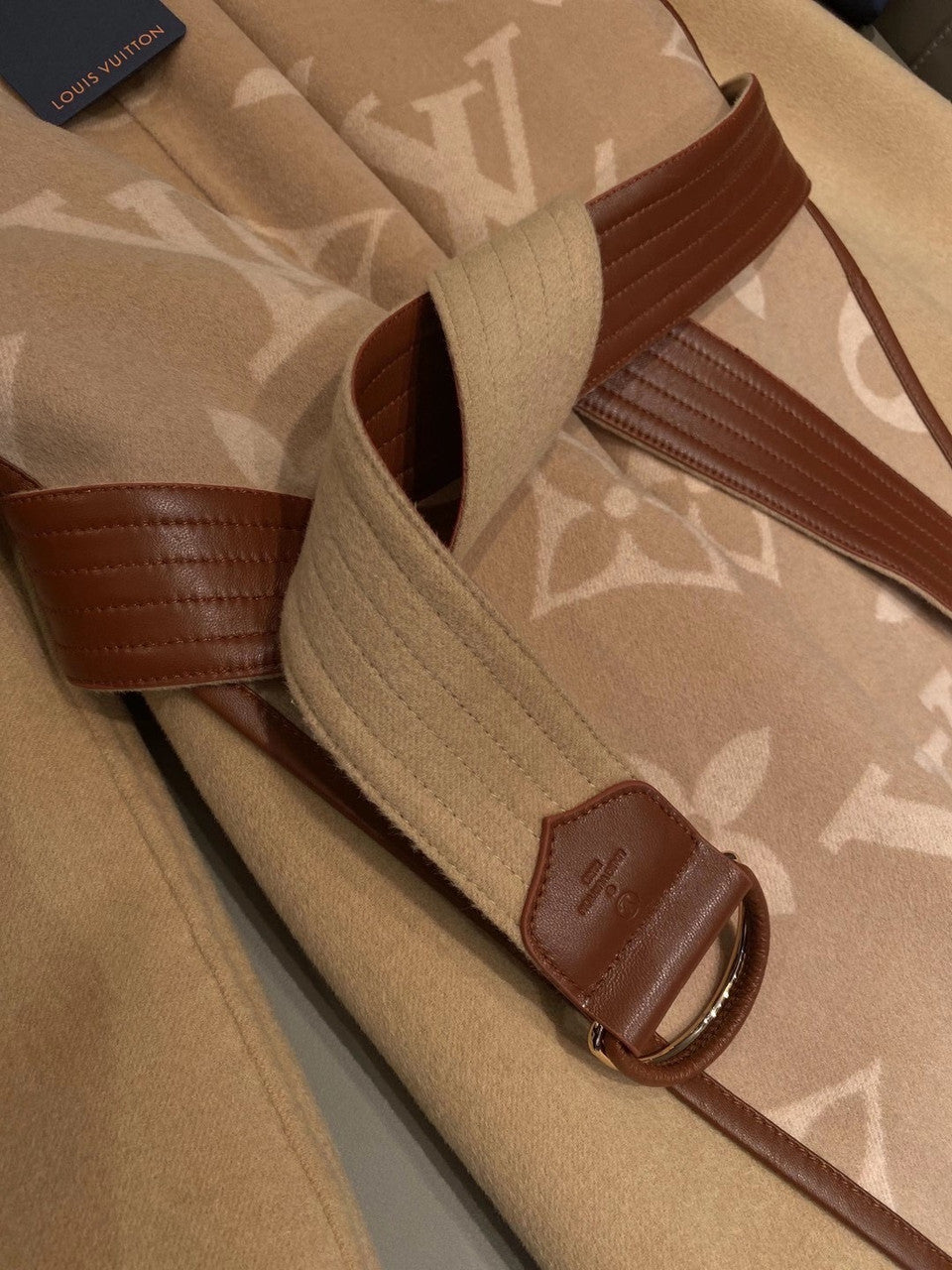 Louis Vuitton GIANT MONOGRAM JACQUARD WRAP COAT IN CAMEL