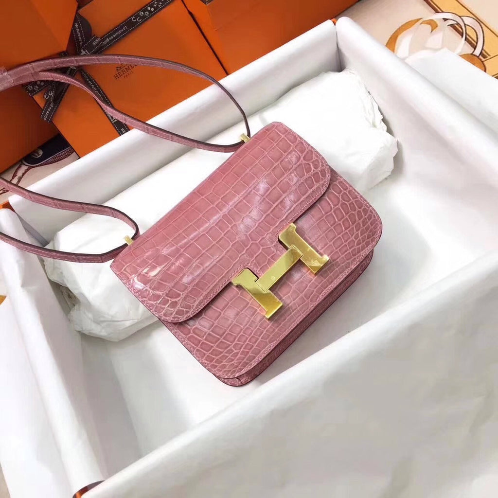 Hermes 1Q Rose Confetti Constance 23 Shiny Niloticus Crocodile