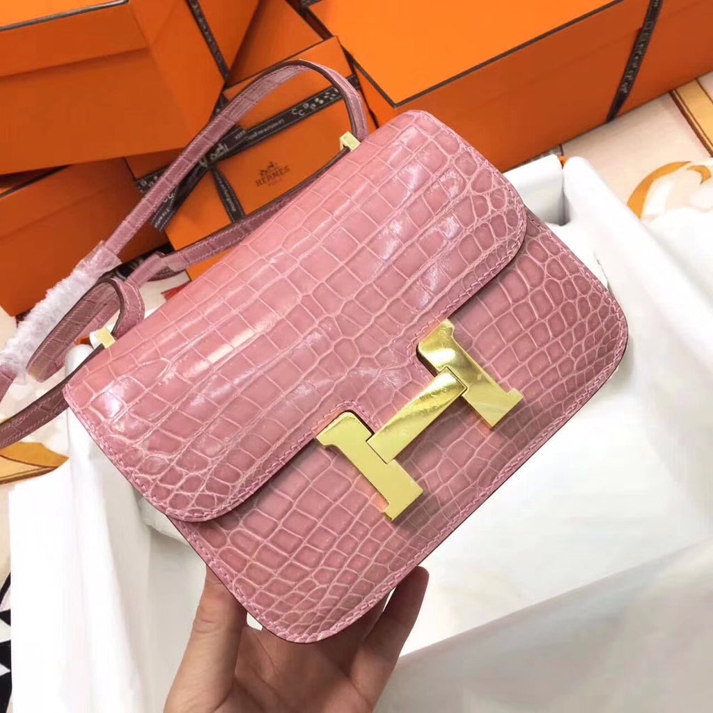Hermes 1Q Rose Confetti Constance 23 Shiny Niloticus Crocodile