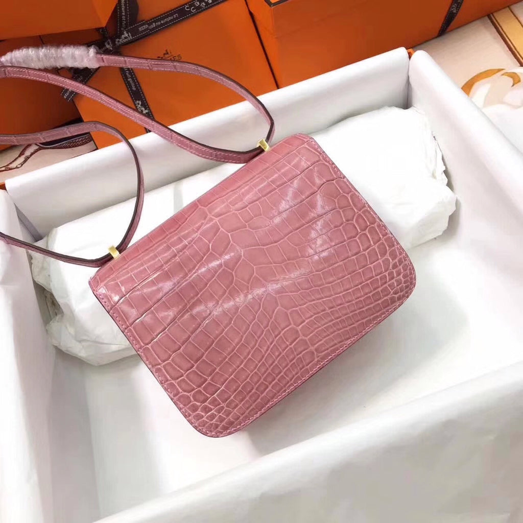 Hermes 1Q Rose Confetti Constance 23 Shiny Niloticus Crocodile