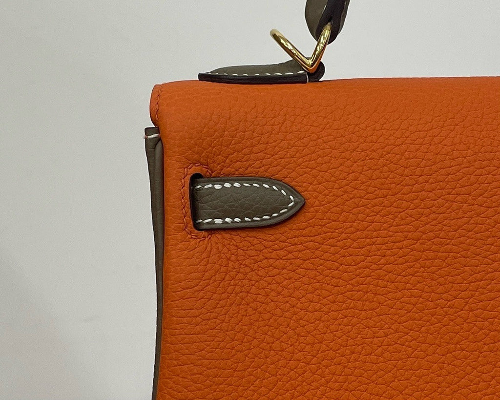 Hermès Special Order Orange/ Etoupe Kelly 25 Togo Leather Gold Hardware