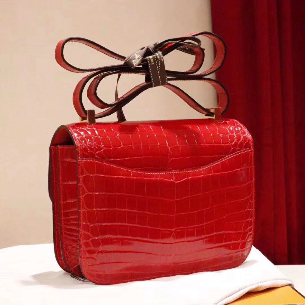 Hermes Red Constance 23 Crocodile Porosus