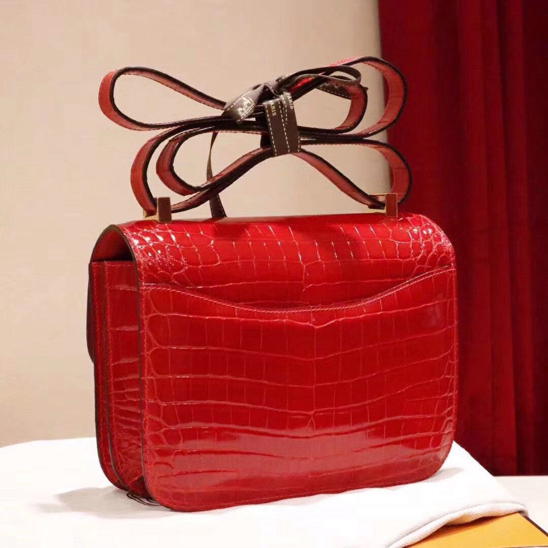 Hermes Red Constance 23 Crocodile Porosus