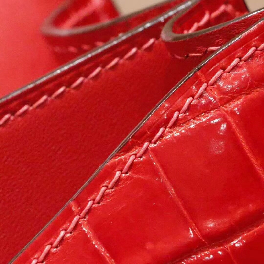 Hermes Red Constance 23 Crocodile Porosus