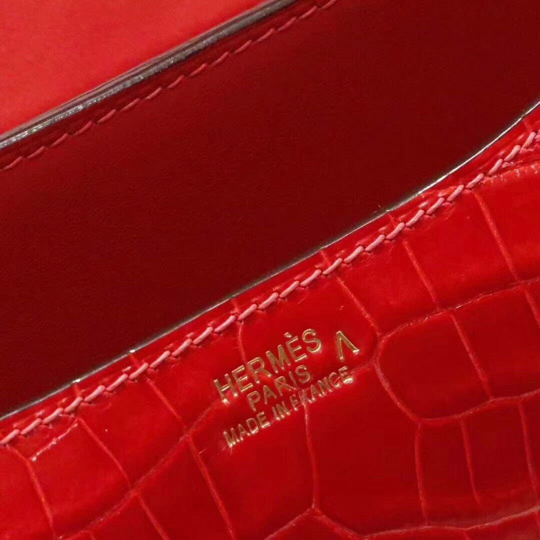 Hermes Red Constance 23 Crocodile Porosus