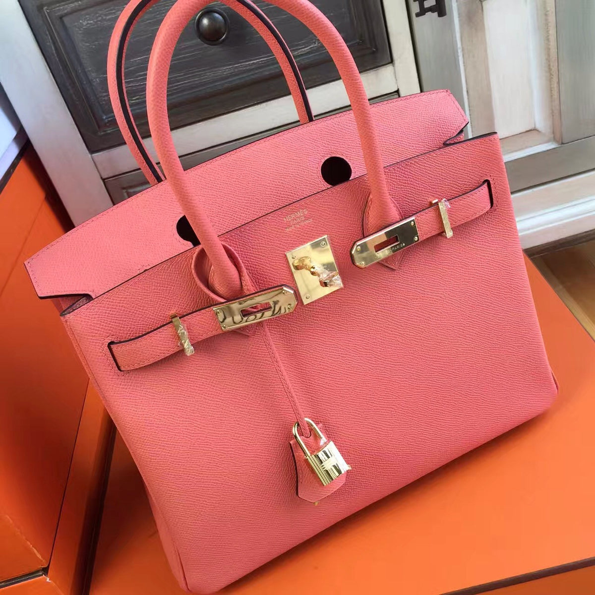 Hermès I5 Flamingo Birkin 30 cm Togo Leather Gold Hardware