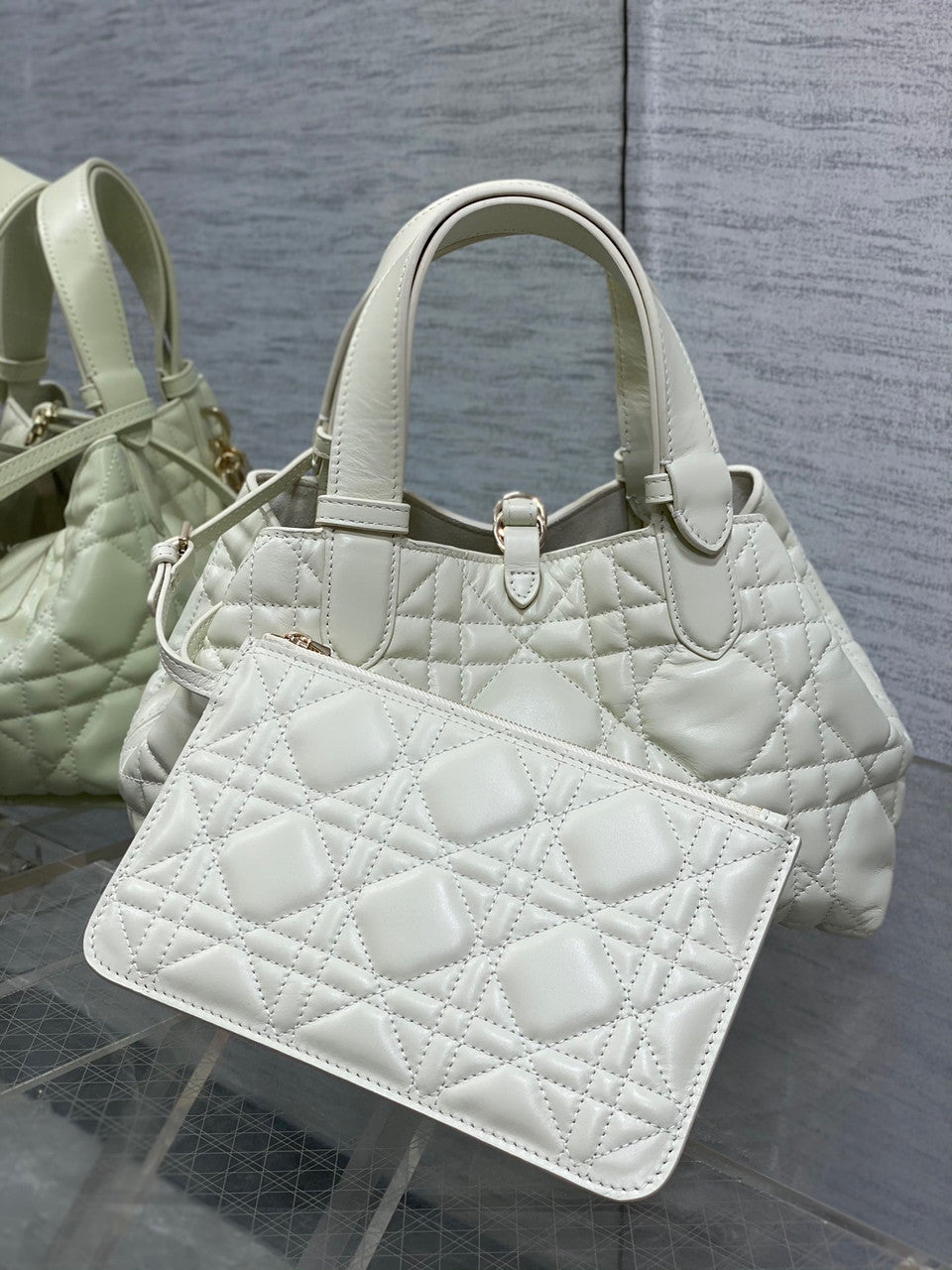 Christian Dior SMALL DIOR TOUJOURS BAG Latte Macrocannage Calfskin