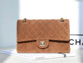 Chanel Medium Classic Double Flap Bag Gold Suede Light Gold Hardware Chanel