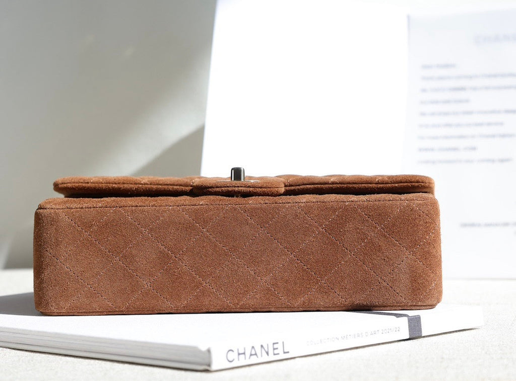 Chanel Medium Classic Double Flap Bag Gold Suede Light Gold Hardware Chanel
