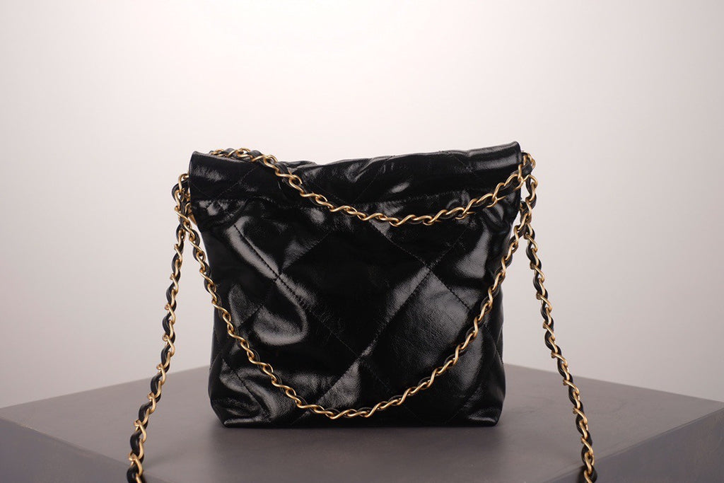 CHANEL 22 MINI HANDBAG GOLD LOGO BLACK SS2023 BLACK