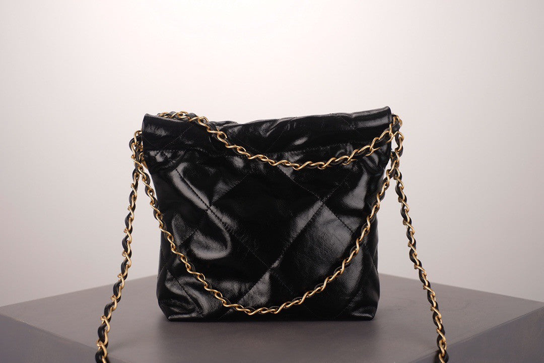 CHANEL 22 MINI HANDBAG GOLD LOGO BLACK SS2023 BLACK