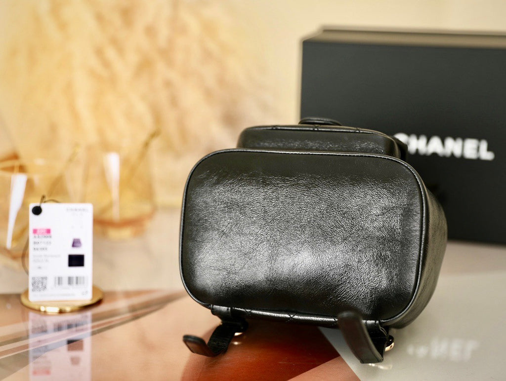 CHANEL 22C Black Crinkled Calfskin Duma Backpack