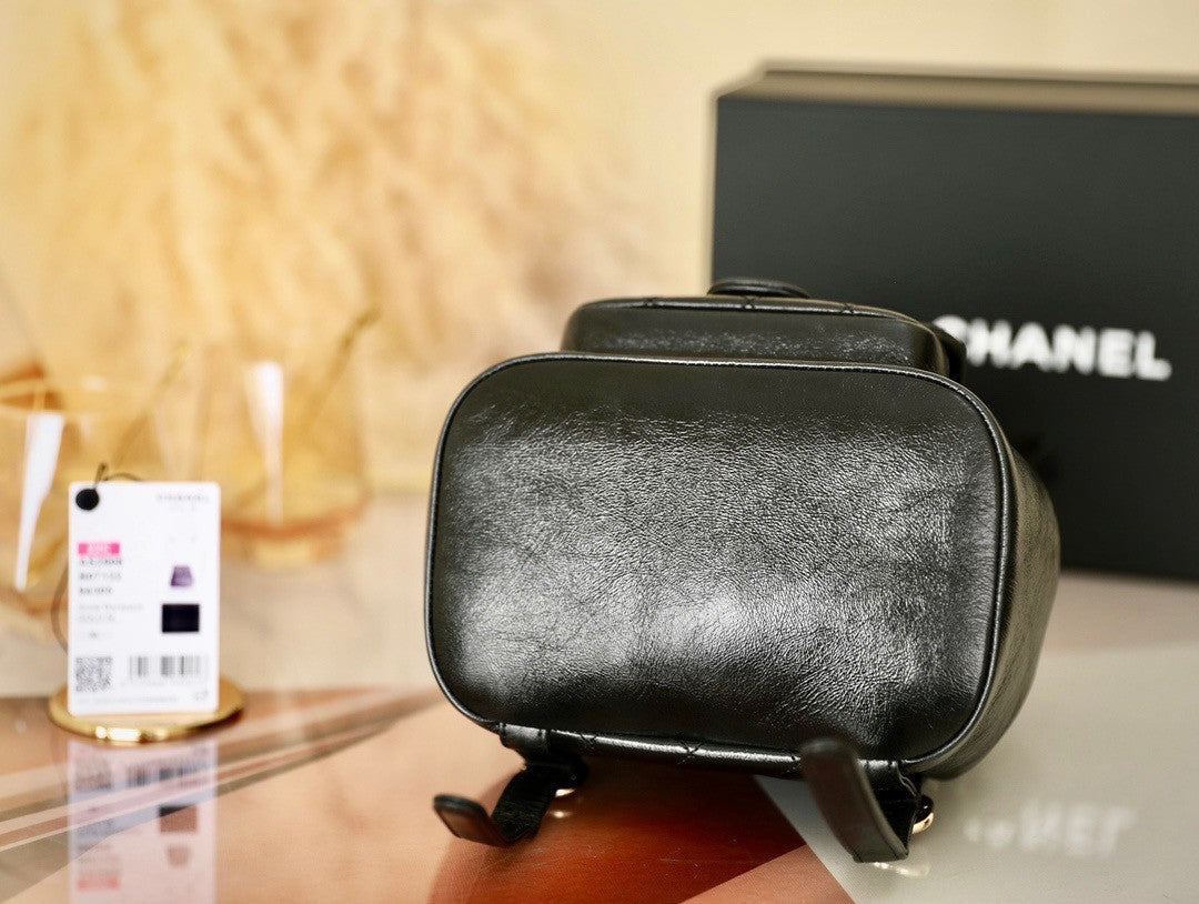 CHANEL 22C Black Crinkled Calfskin Duma Backpack