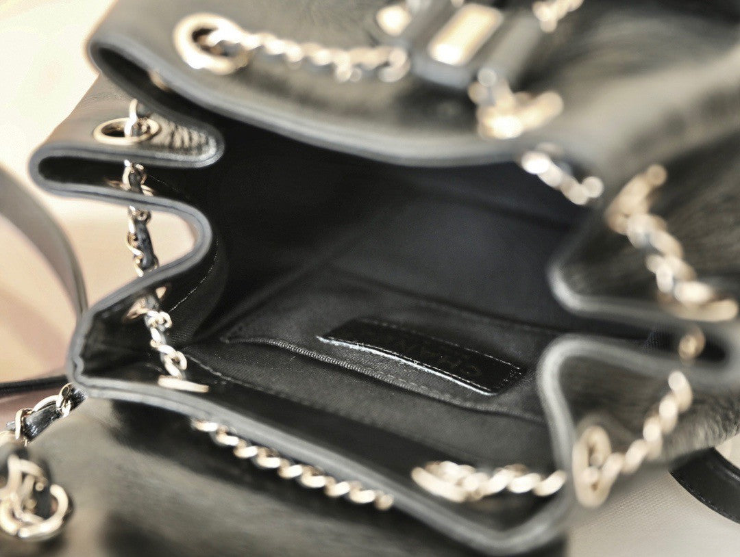 CHANEL 22C Black Crinkled Calfskin Duma Backpack