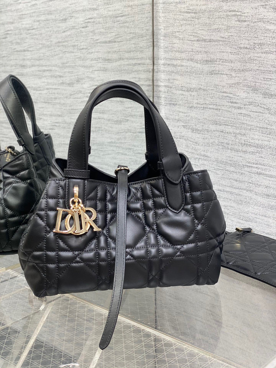 Christian Dior SMALL DIOR TOUJOURS BAG black Macrocannage Calfskin