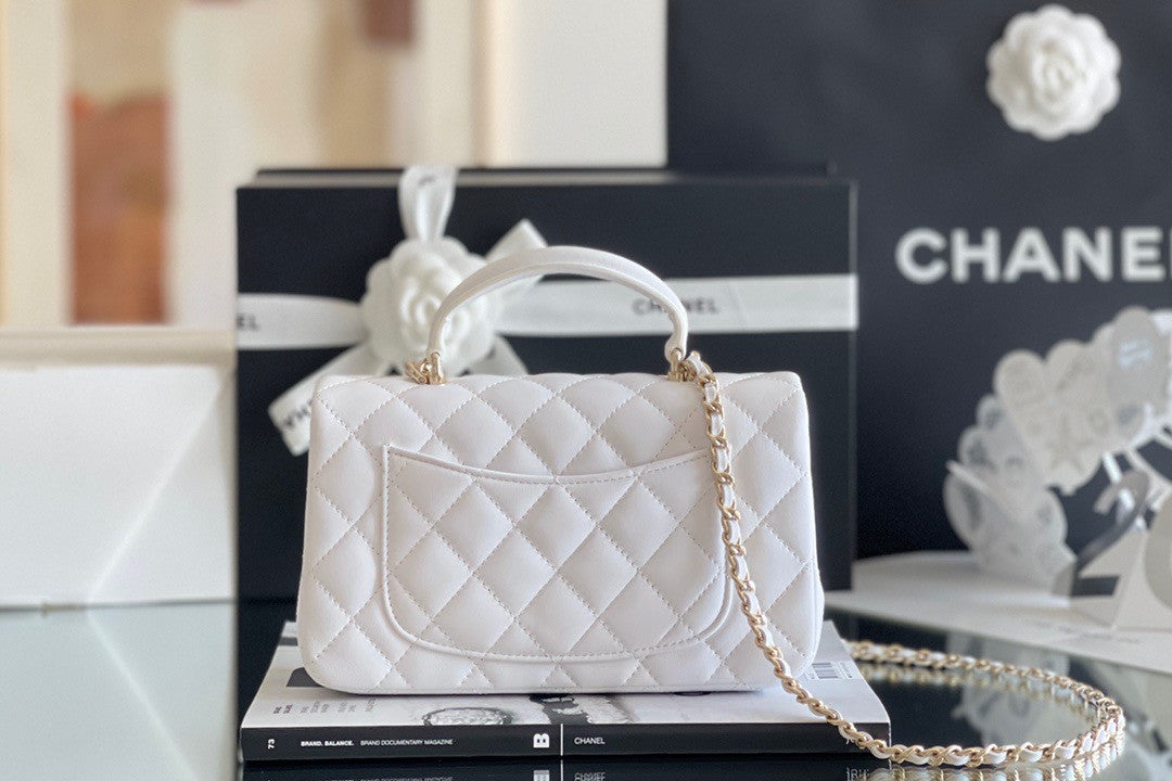 Chanel MINI FLAP BAG WITH TOP HANDLE WHITE