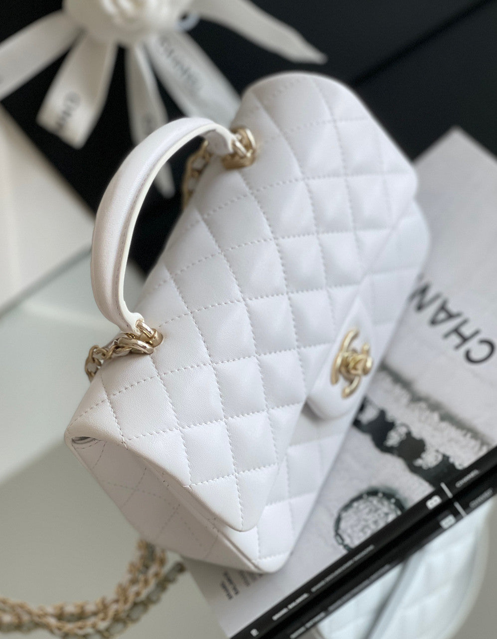 Chanel MINI FLAP BAG WITH TOP HANDLE WHITE