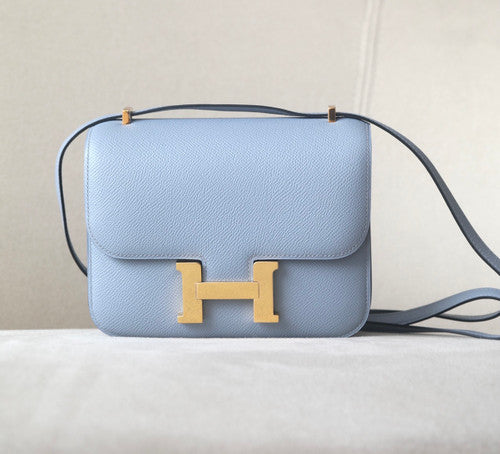 Hermes Gris Mouette Constance 19cm Epsom Gold Hardware