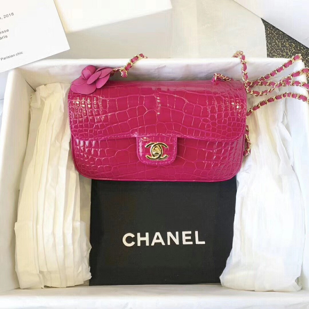 Chanel Fuchsia  Shinny Alligator Mini Flap Bag