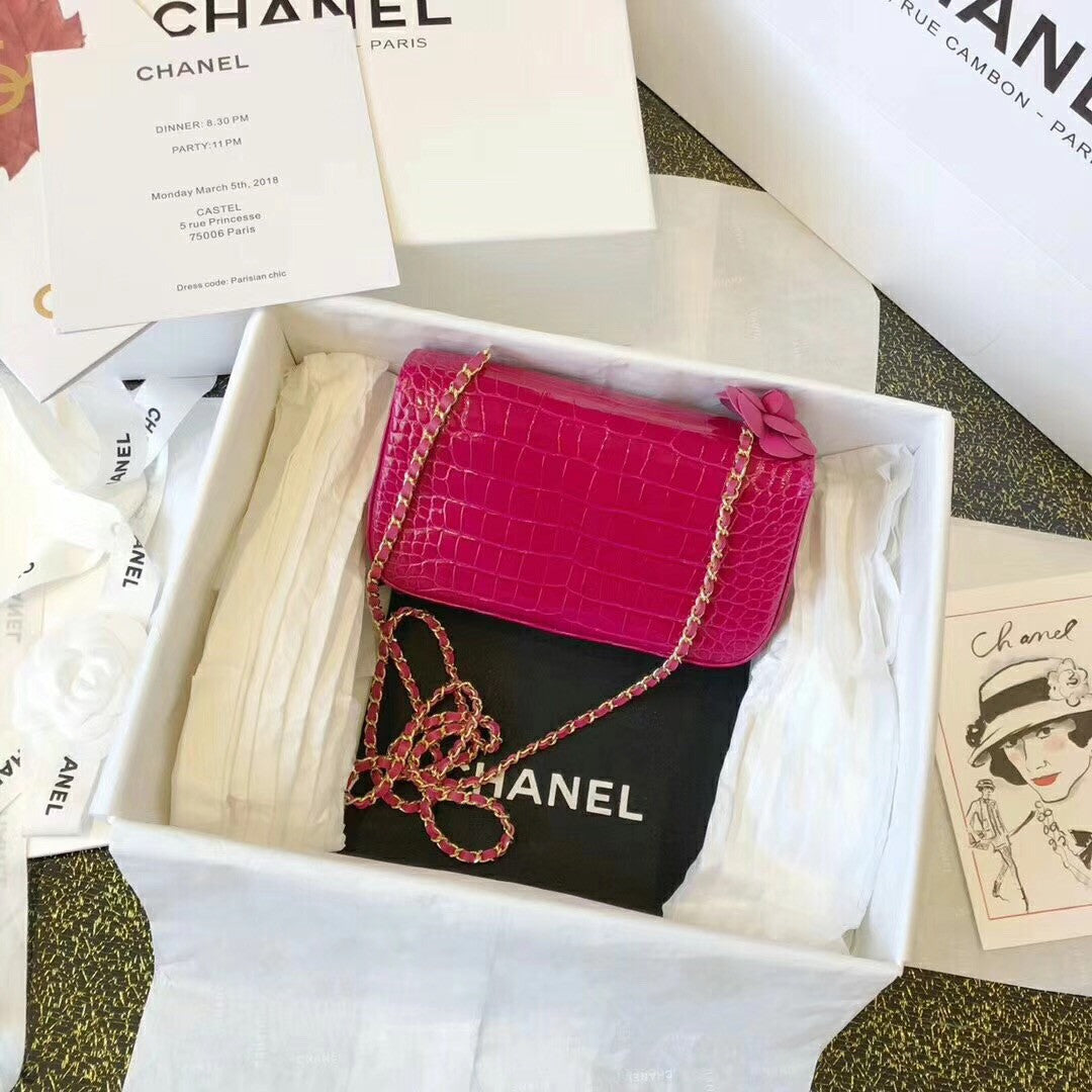 Chanel Fuchsia  Shinny Alligator Mini Flap Bag