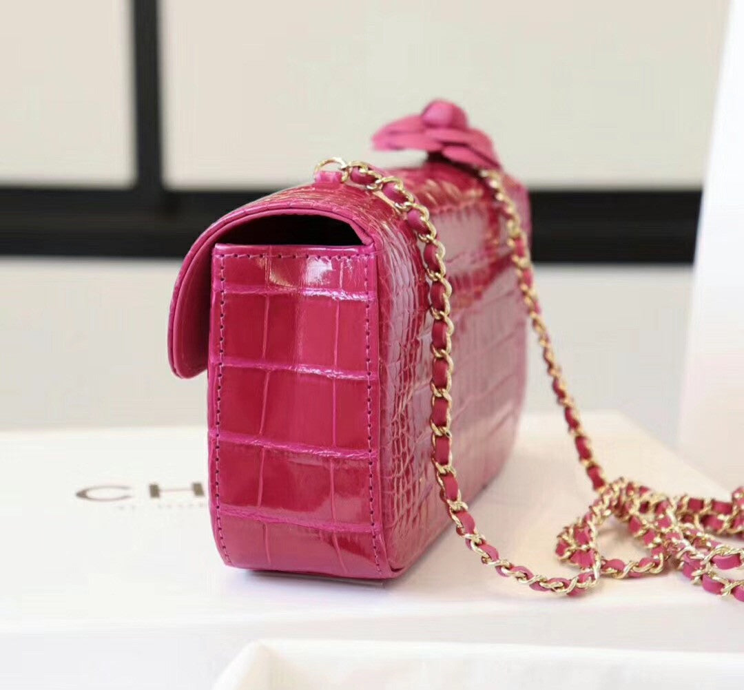 Chanel Fuchsia  Shinny Alligator Mini Flap Bag