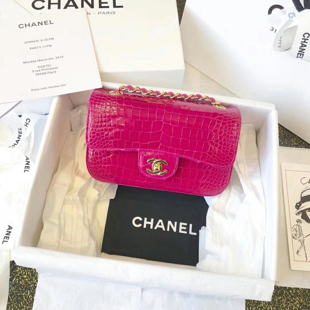 Chanel Fuchsia  Shinny Alligator Mini Flap Bag