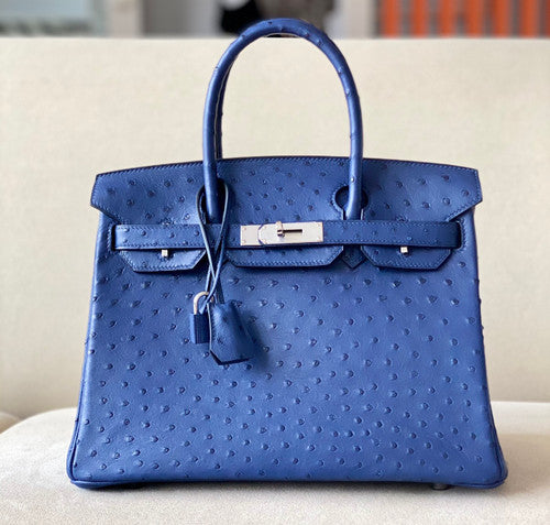 Hermes Blue Royal Birkin Bag 25cm KK Ostrich Leather Palladium Hardware