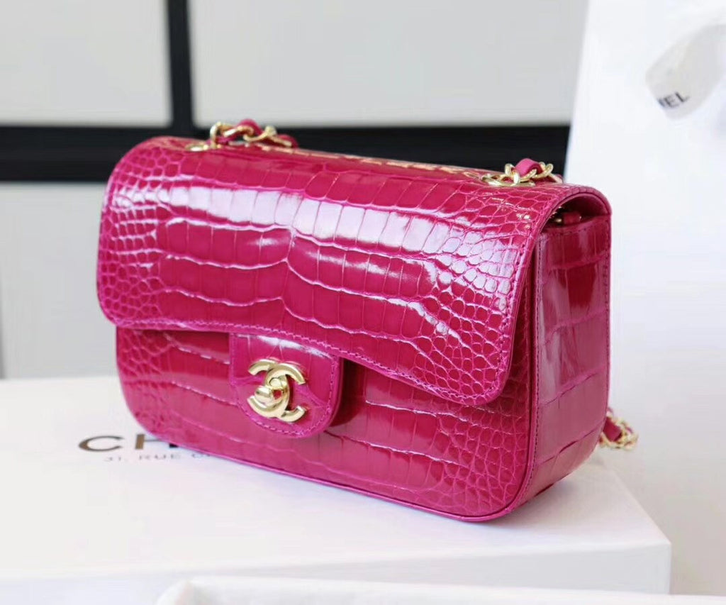 Chanel Fuchsia  Shinny Alligator Mini Flap Bag