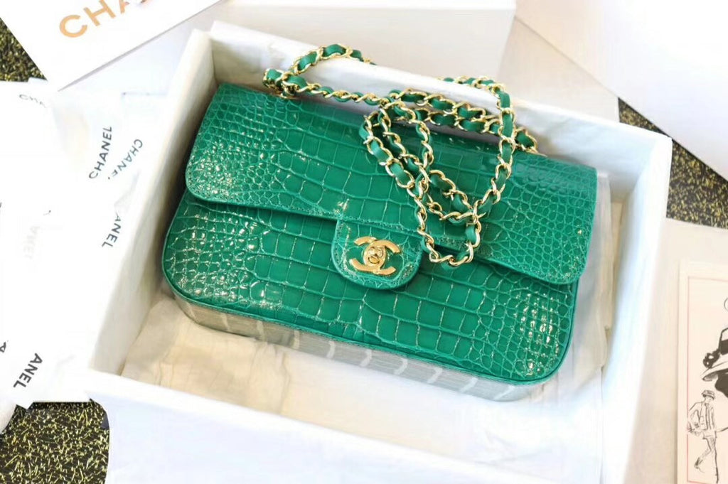 Chanel Emerald Shinny Alligator Flap Bag