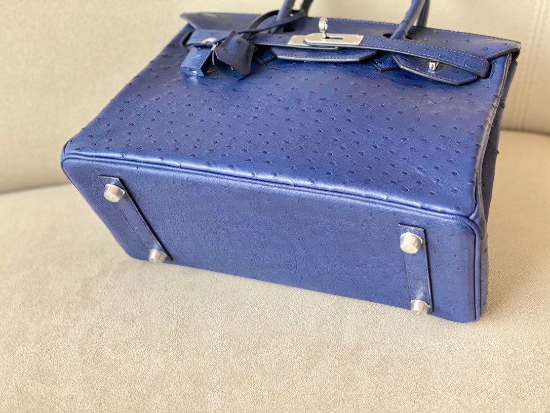 Hermes Blue Royal Birkin Bag 25cm KK Ostrich Leather Palladium Hardware