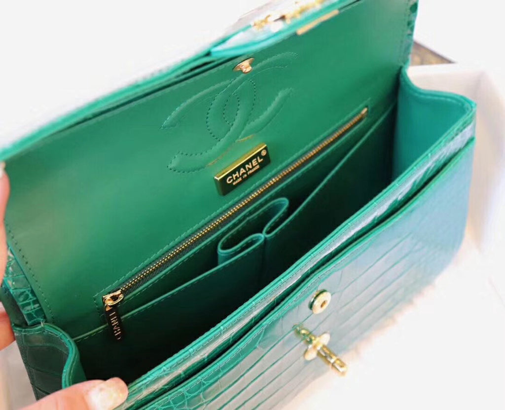 Chanel Emerald Shinny Alligator Flap Bag