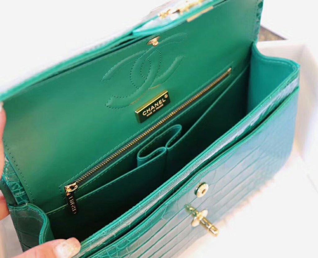 Chanel Emerald Shinny Alligator Flap Bag