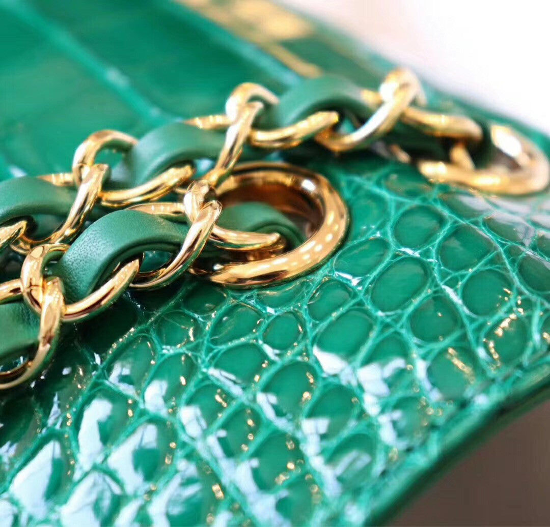 Chanel Emerald Shinny Alligator Flap Bag