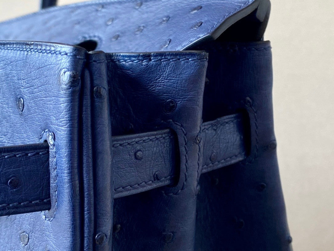 Hermes Blue Royal Birkin Bag 25cm KK Ostrich Leather Palladium Hardware