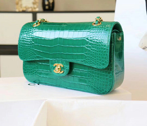 Chanel Emerald Shinny Alligator Flap Bag