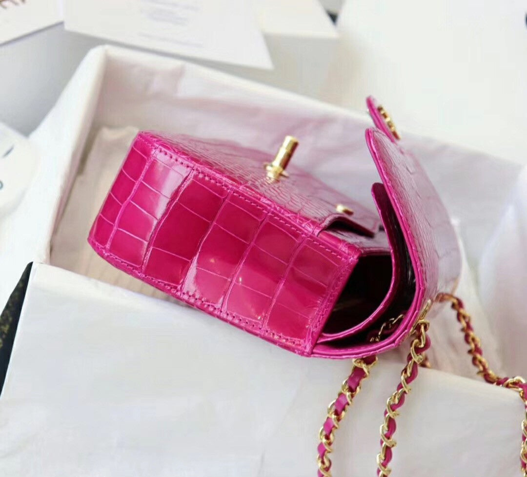 Chanel Fuchsia  Shinny Alligator Classic Flap Bag