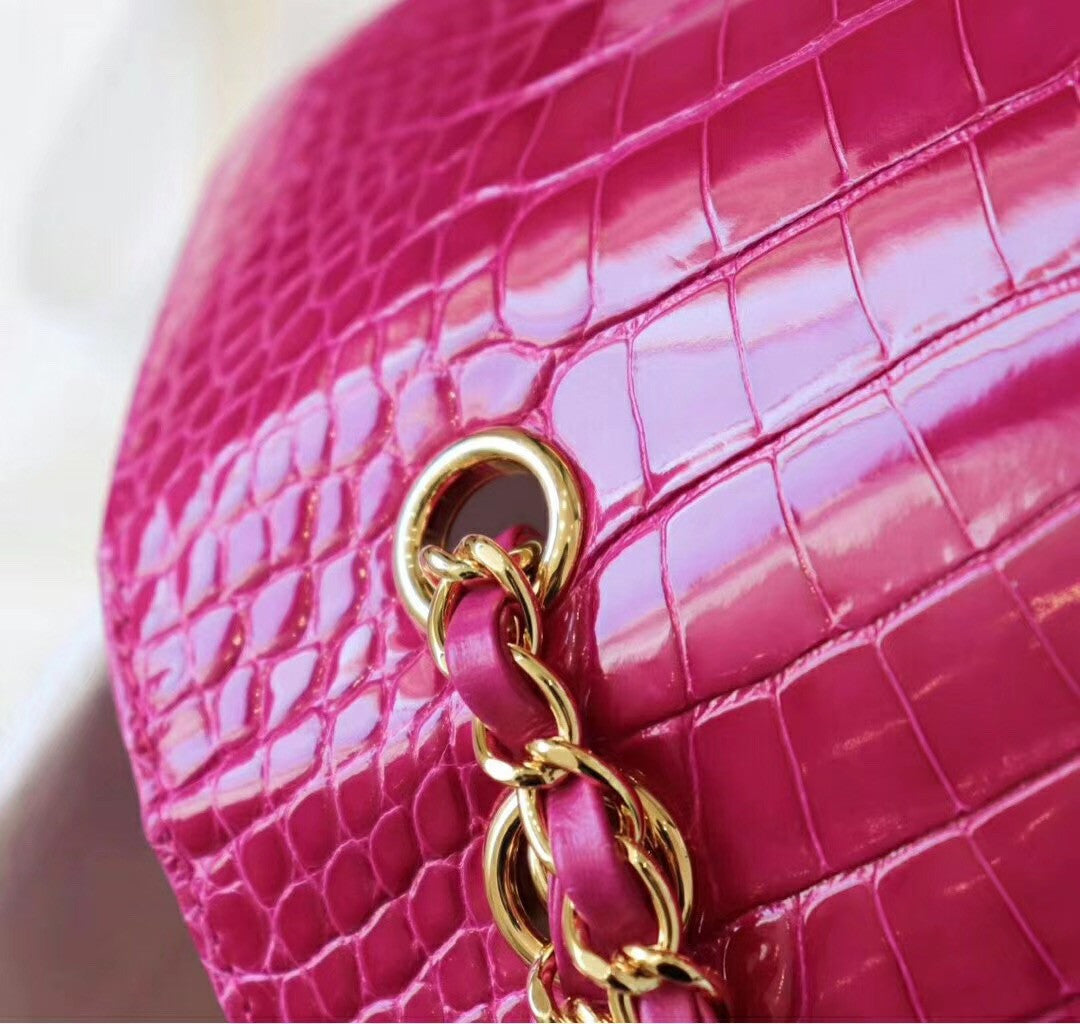 Chanel Fuchsia  Shinny Alligator Classic Flap Bag