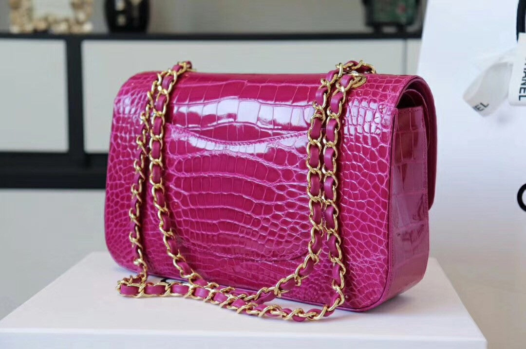 Chanel Fuchsia  Shinny Alligator Classic Flap Bag