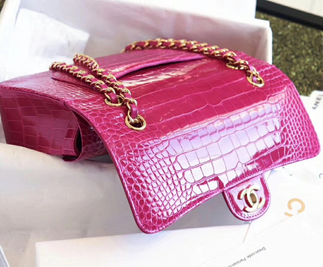 Chanel Fuchsia  Shinny Alligator Classic Flap Bag