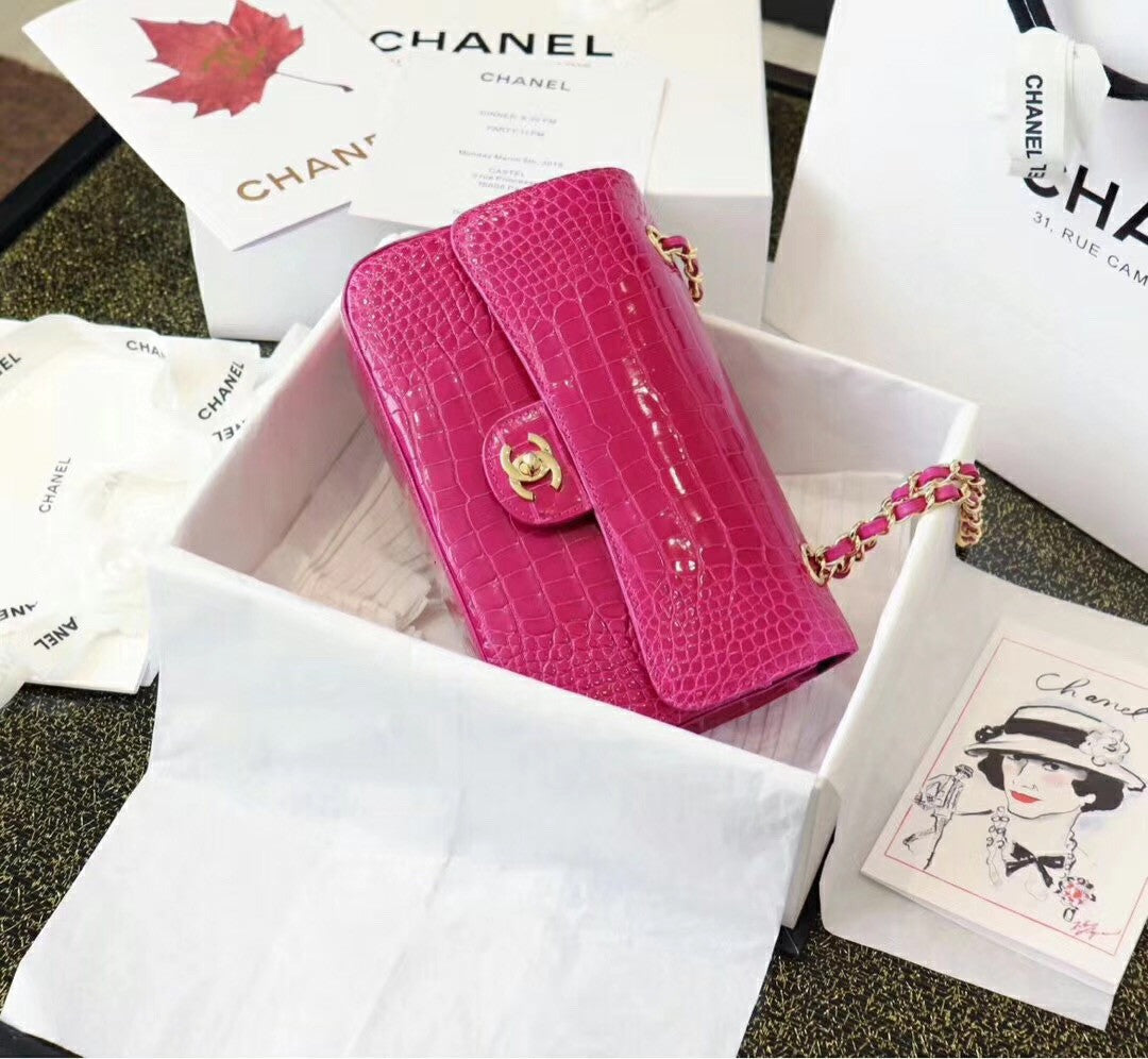 Chanel Fuchsia  Shinny Alligator Classic Flap Bag