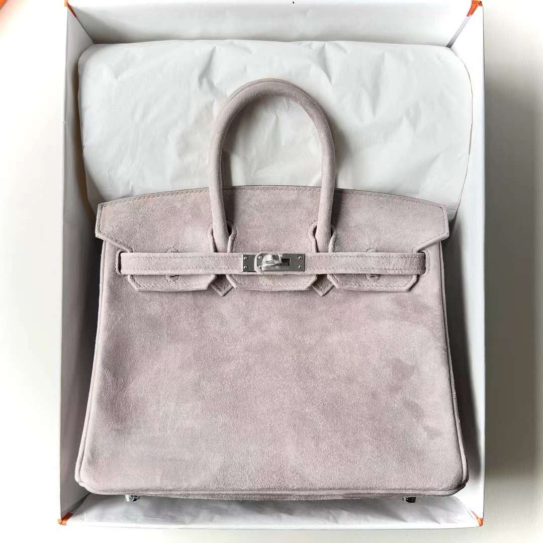 HERMÈS BIRKIN 25 GRIS ASPHALTE VEAU DOBLIS SUEDE WITH PALLADIUM HARDWARE