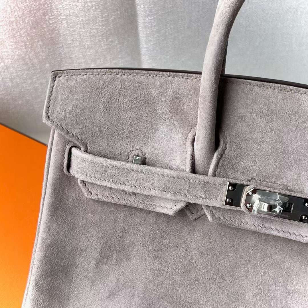 HERMÈS BIRKIN 25 GRIS ASPHALTE VEAU DOBLIS SUEDE WITH PALLADIUM HARDWARE